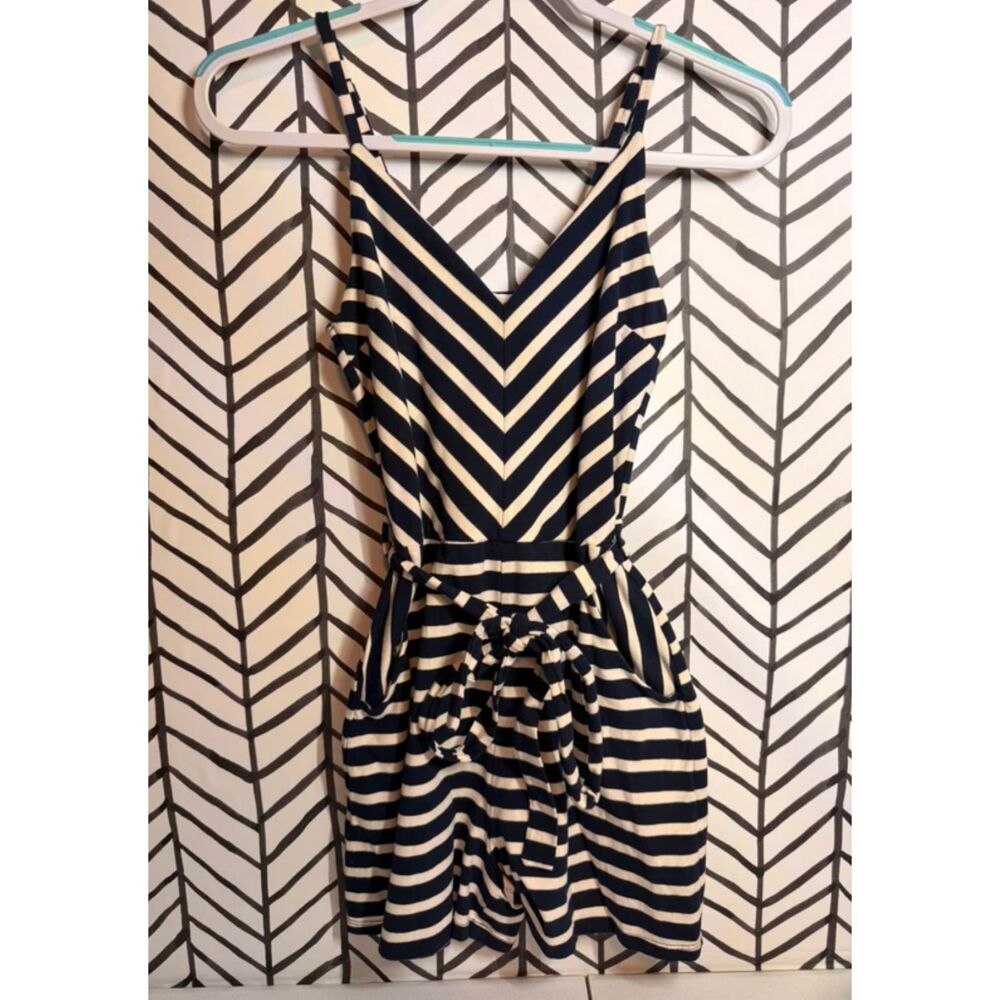 Monteau LA Navy Cream Striped Romper Women’s XS 5019